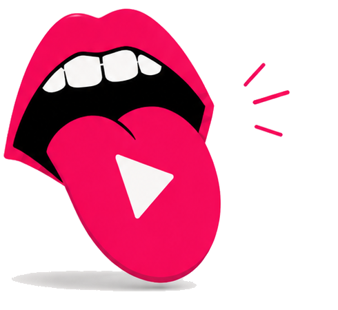 Labios fucsia de La Viral con botón de play